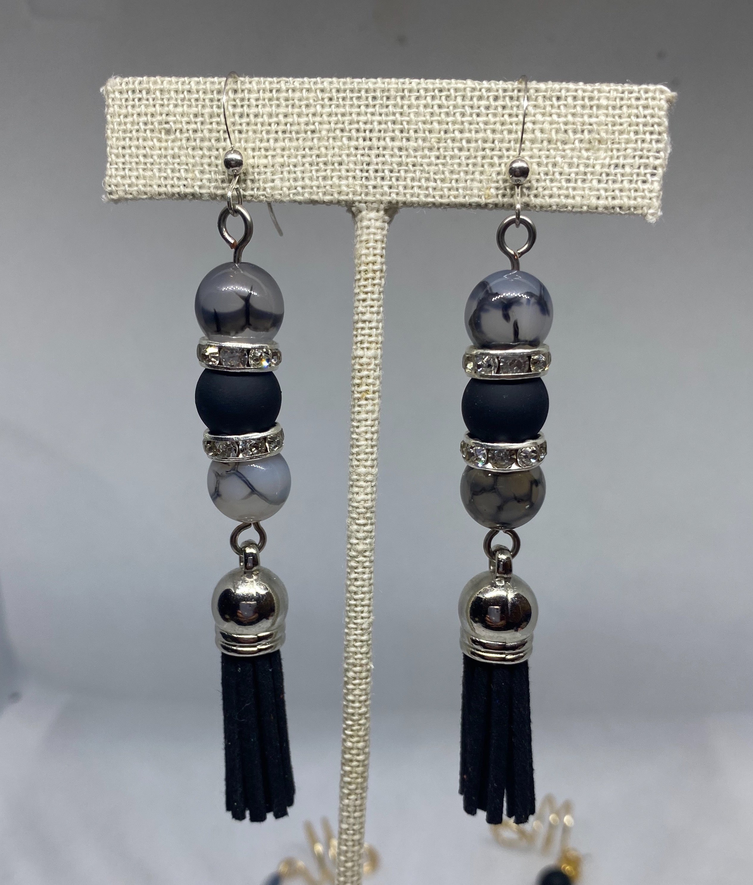 Silver Beaded Tassel Earrings