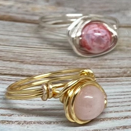 Choose Your Stone: Single Bead Wire Ring - Gold