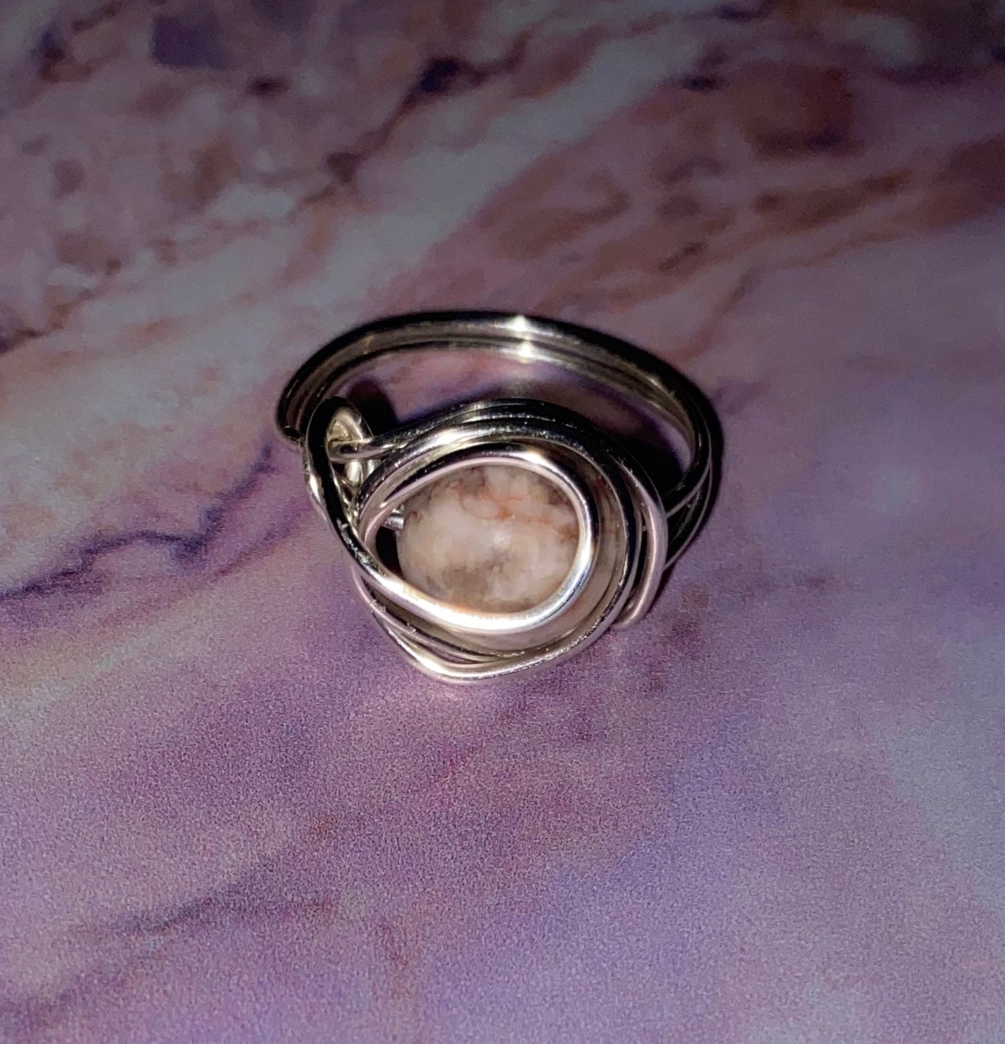 Pink Zebra Jasper Wire Ring ~ 6