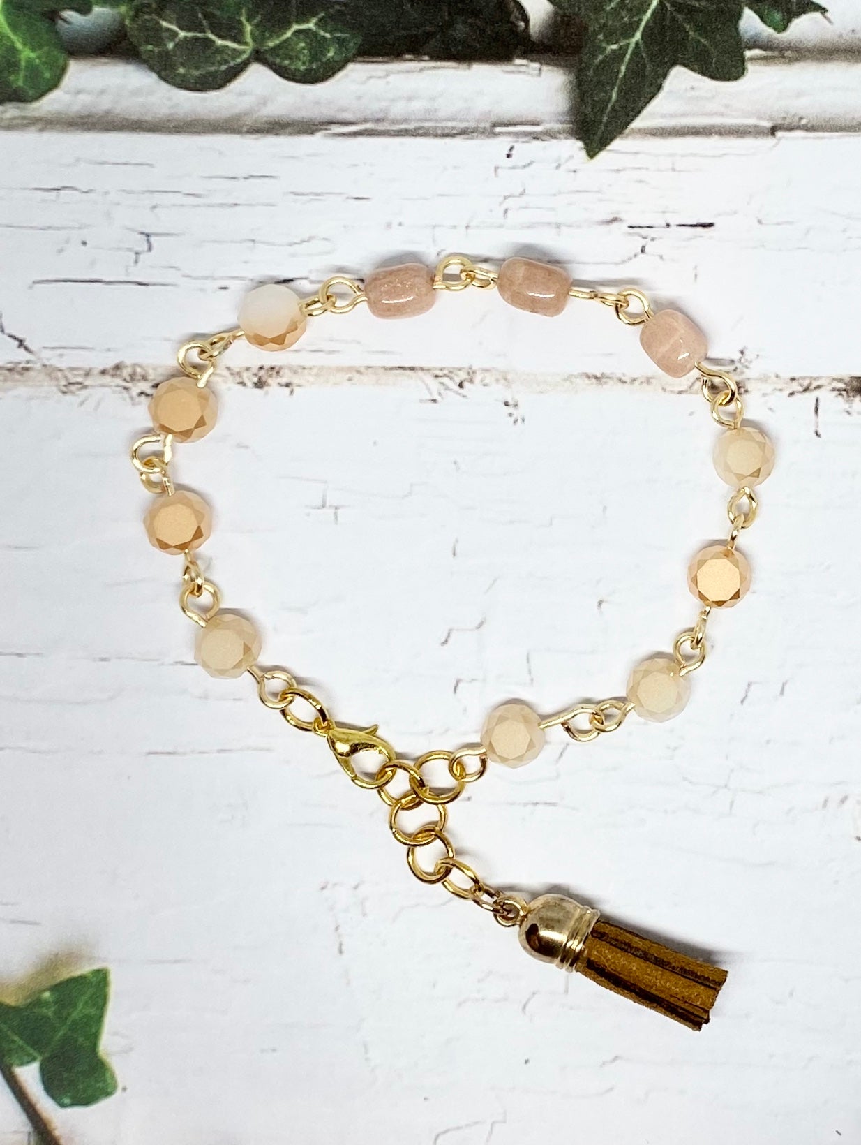 Peach and Gold Chain Bracelet