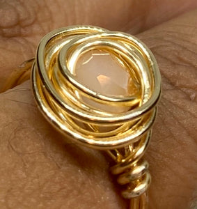 Peach Crystal Wired Ring ~ 7.5