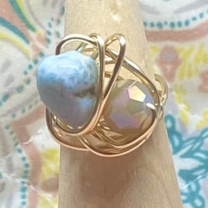 Iridescent Turquoise Gold Wired Ring ~ 6