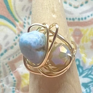 Iridescent Turquoise Gold Wired Ring ~ 6