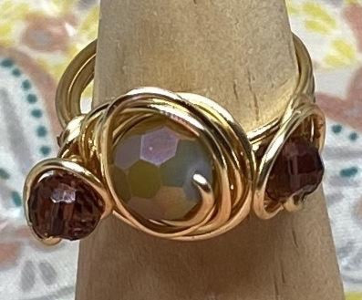 Iridescent & Purple Faceted Gold Wire Ring ~ 8