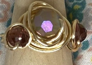 Iridescent & Purple Faceted Gold Wire Ring ~ 8