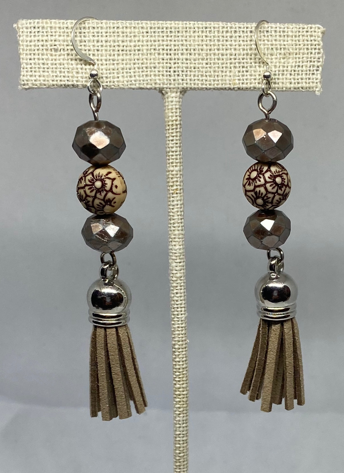 Silver Beaded Tassel Earrings