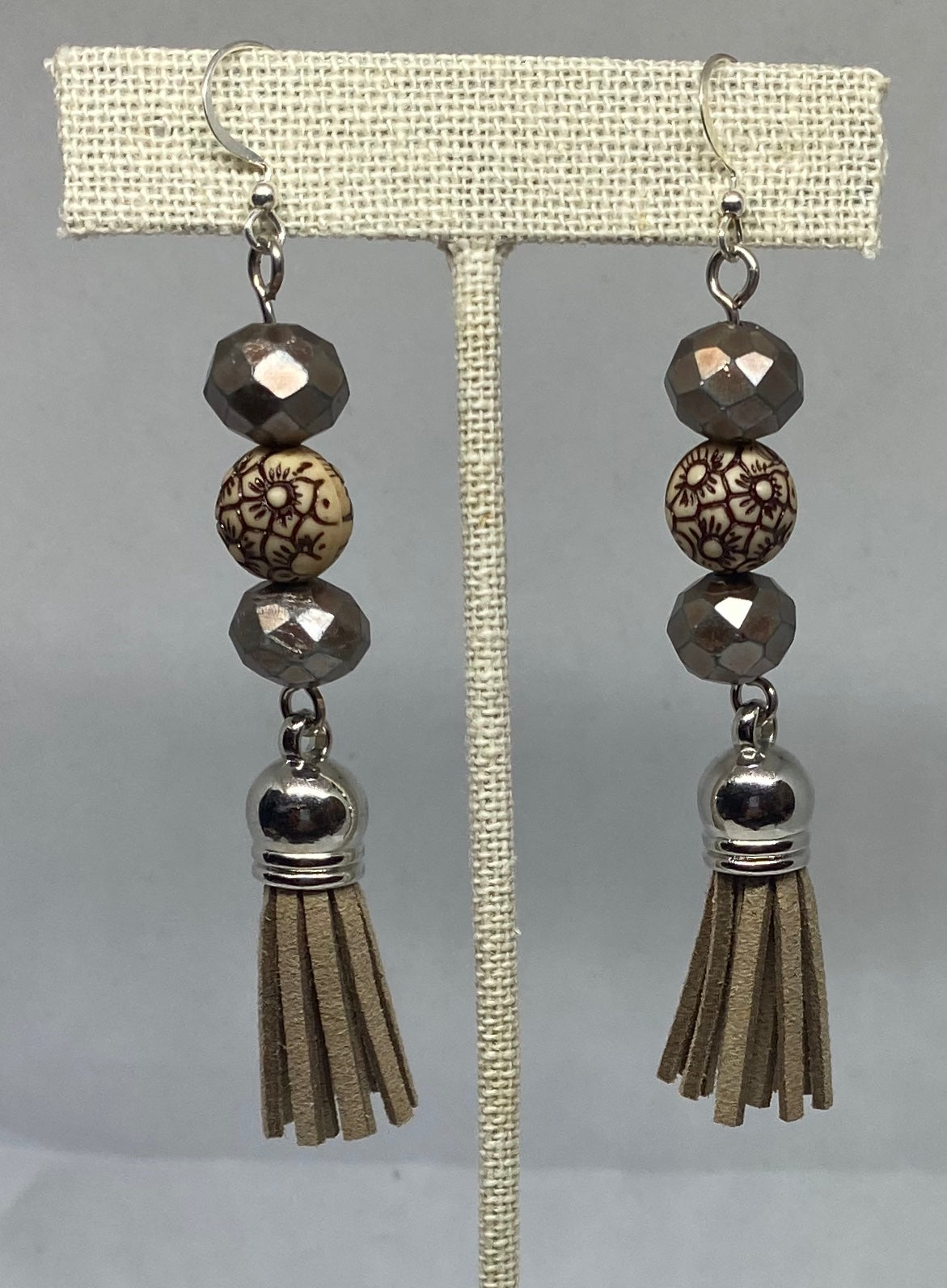 Silver Beaded Tassel Earrings