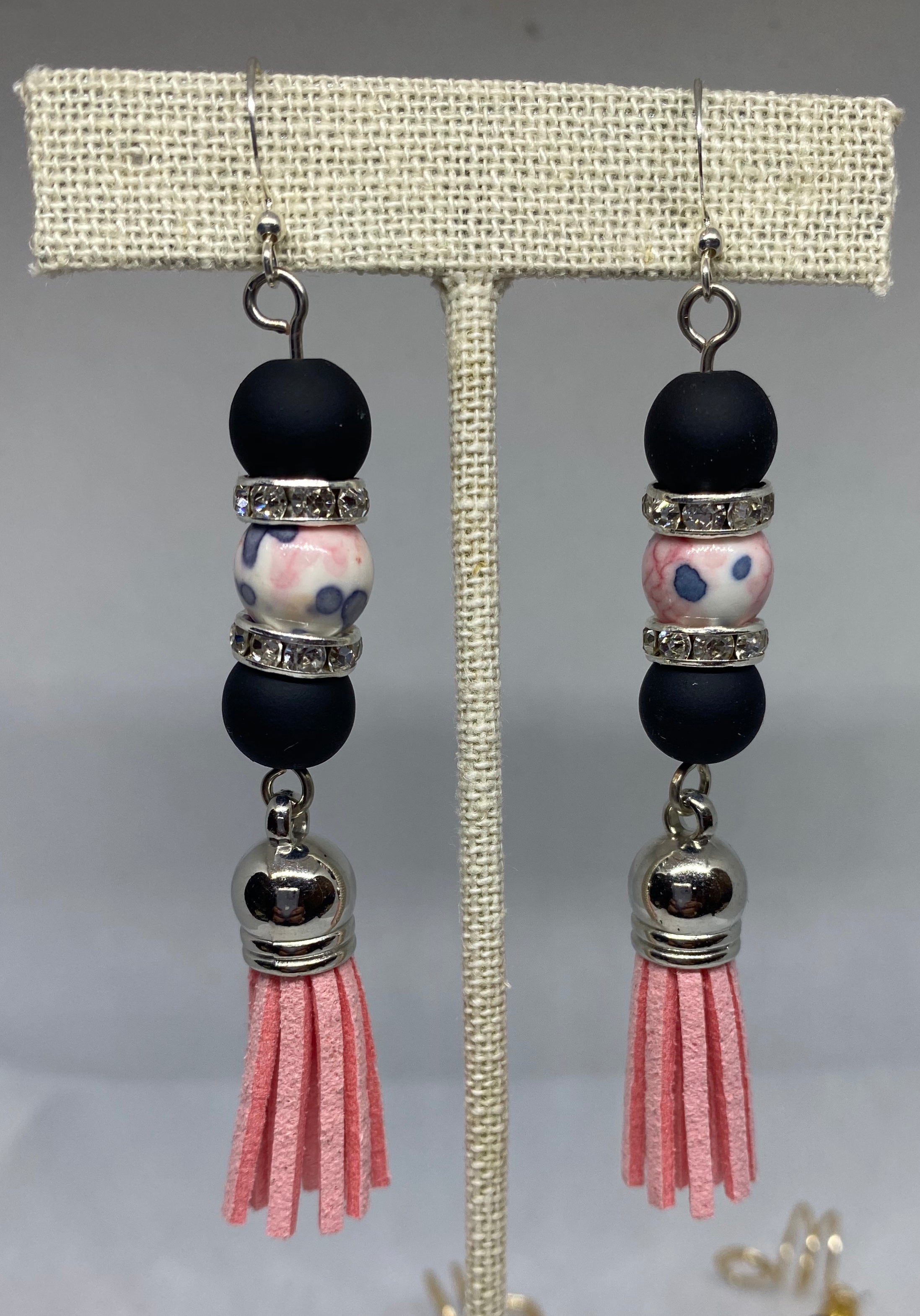 Silver Beaded Tassel Earrings