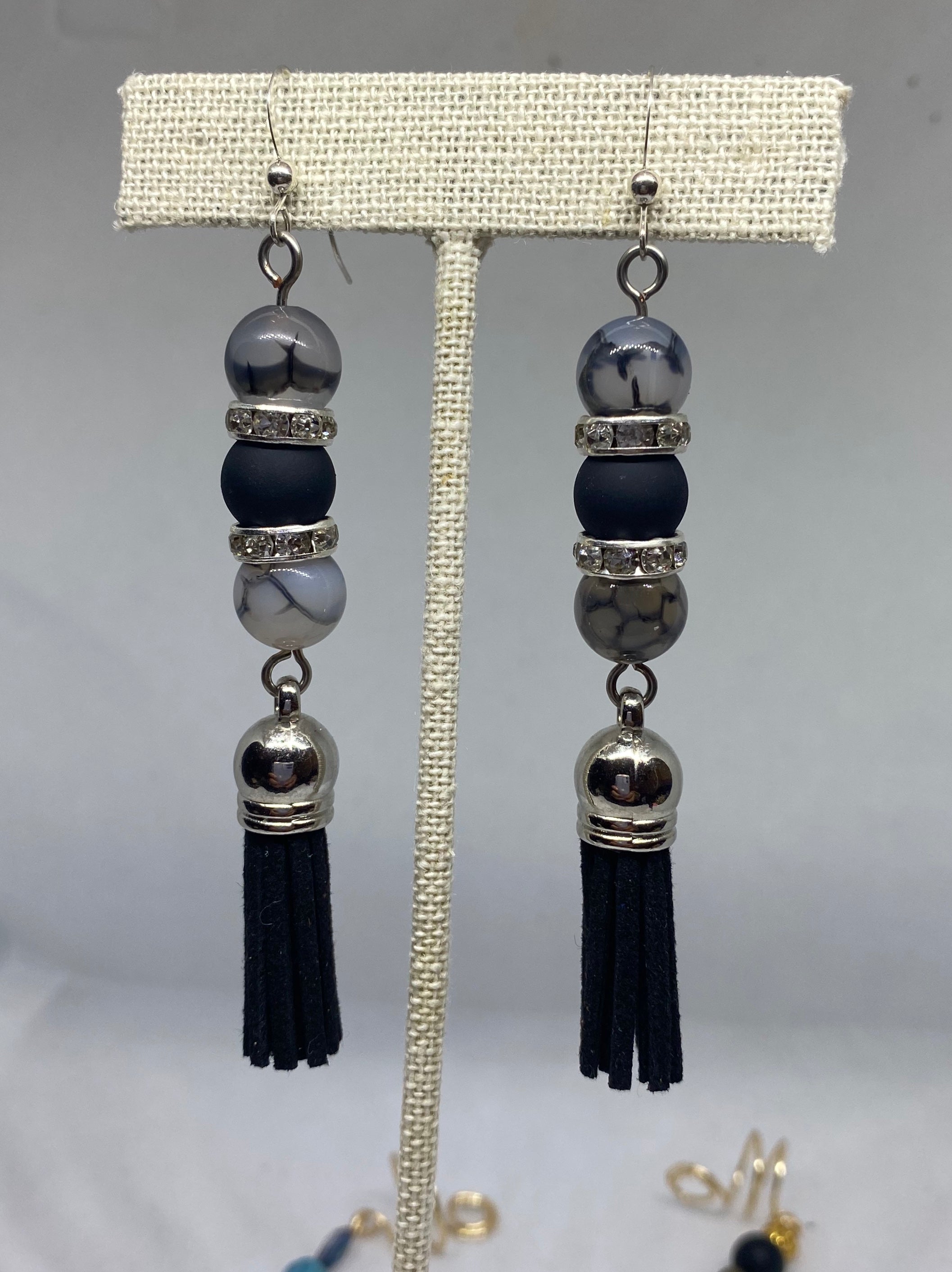 Silver Beaded Tassel Earrings