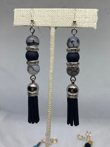 Silver Beaded Tassel Earrings