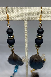 Black Feathered & Beaded Earrings