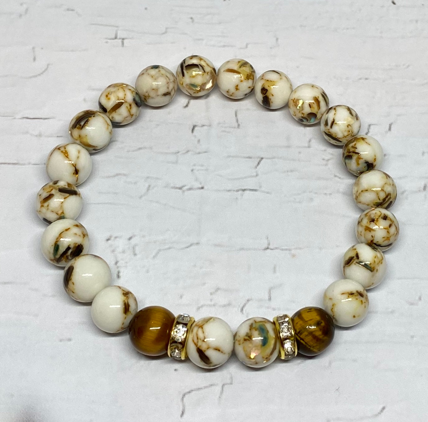 White Shell Turquoise and Tiger Eye Bracelet