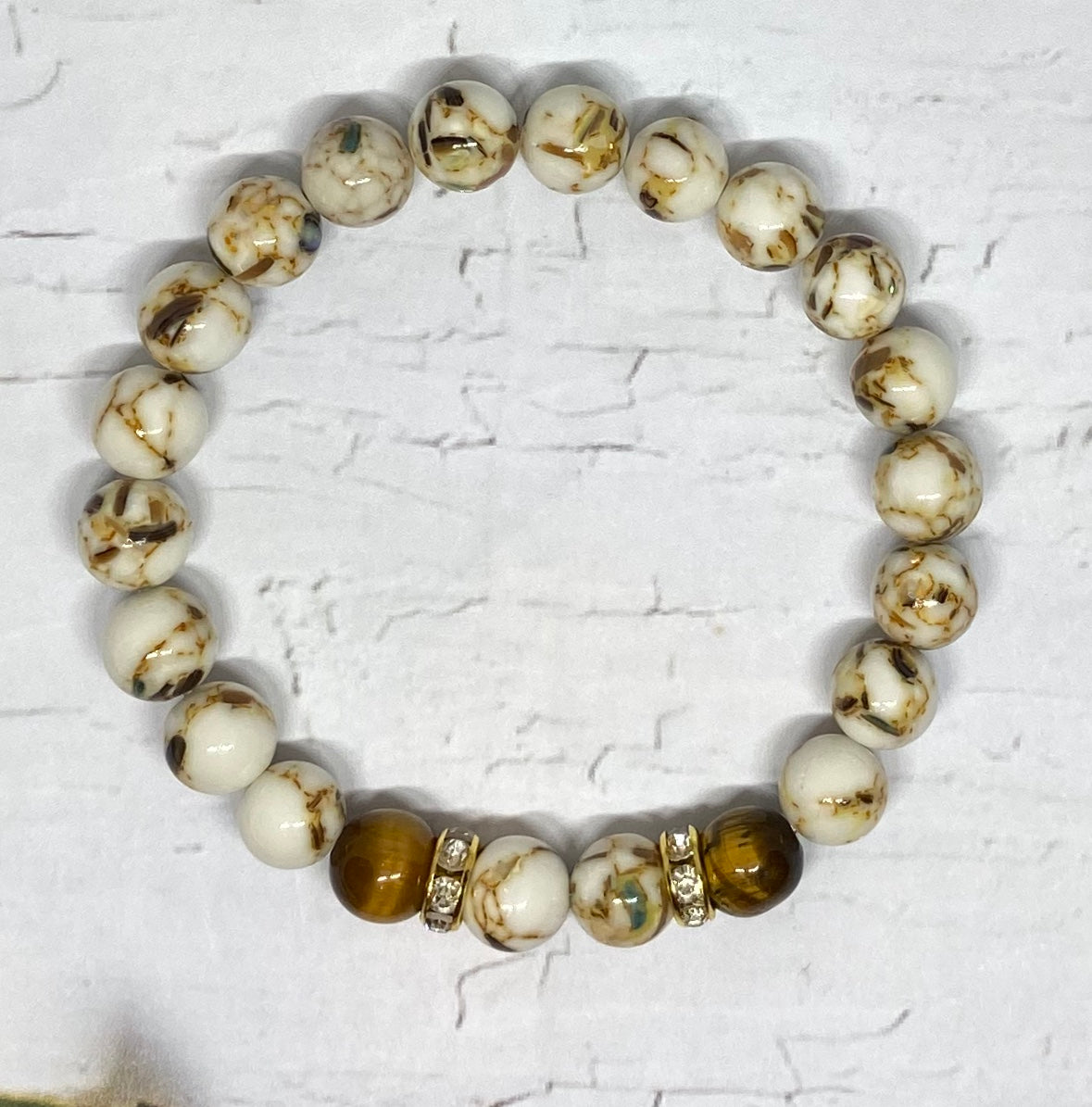 White Shell Turquoise and Tiger Eye Bracelet