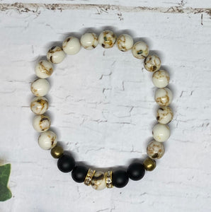 Black and White Shell Turquoise Stretch Bracelet