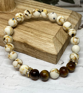 White Shell Turquoise and Tiger Eye Bracelet