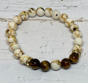 White Shell Turquoise and Tiger Eye Bracelet