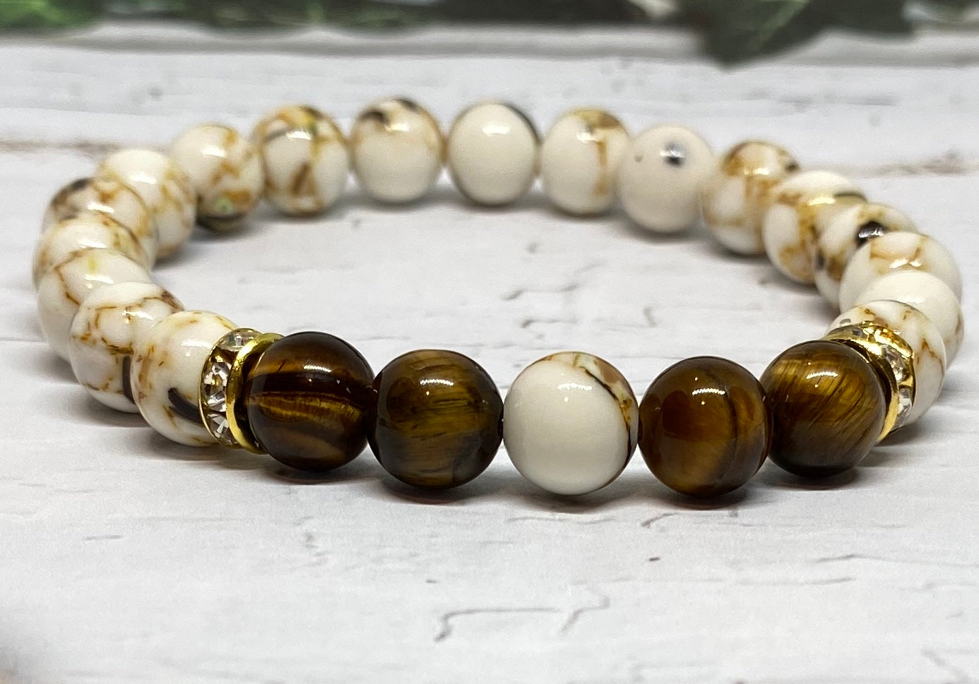 White Shell Turquoise and Tiger Eye Bracelet