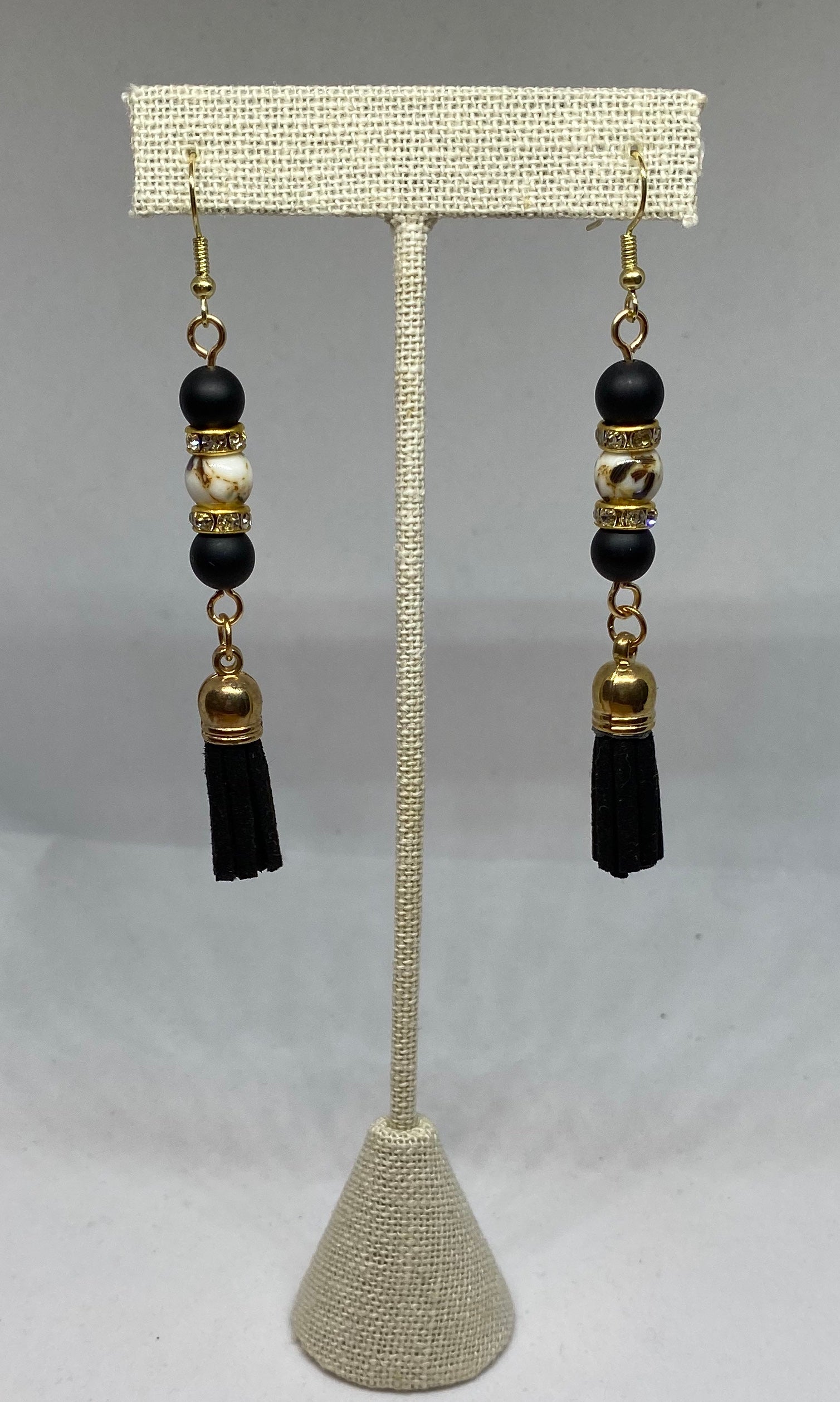 Gold Beaded Tassel Earrings