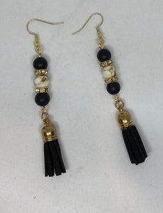 Gold Beaded Tassel Earrings