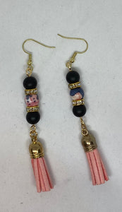 Gold Beaded Tassel Earrings