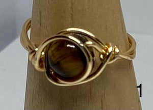 Tiger Eye and Gold Wire Rings