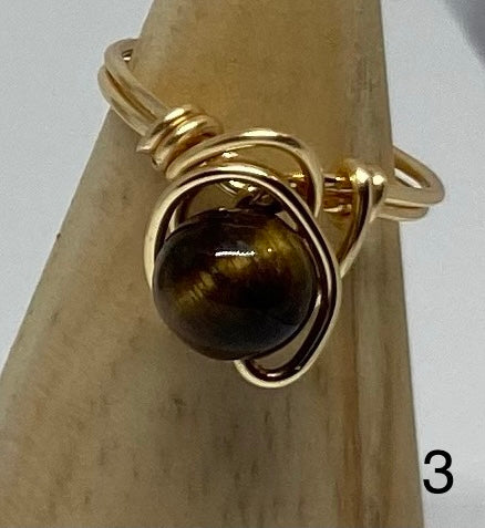 Tiger Eye and Gold Wire Rings