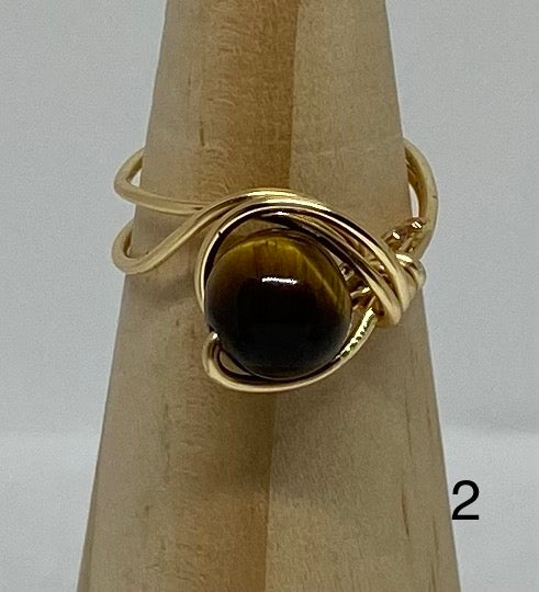 Tiger Eye and Gold Wire Rings