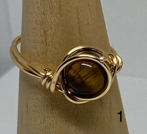 Tiger Eye and Gold Wire Rings