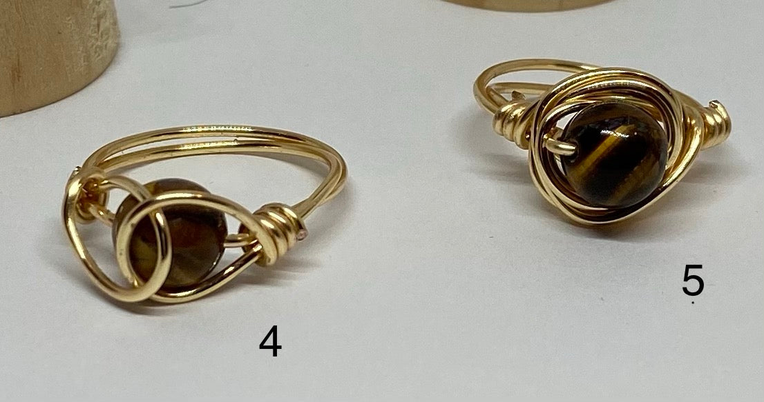 Tiger Eye and Gold Wire Rings