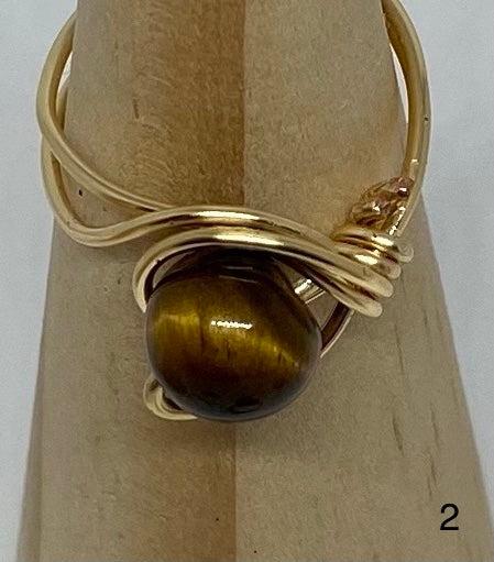 Tiger Eye and Gold Wire Rings