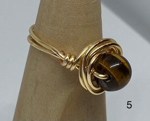 Tiger Eye and Gold Wire Rings