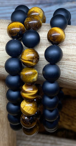 Tiger Eye and Matte Black Onyx Men's Bracelet