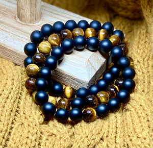 Tiger Eye and Matte Black Onyx Men's Bracelet