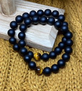 Tiger Eye and Matte Black Onyx Men's Bracelet