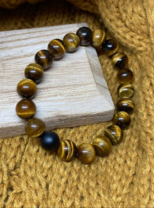 Tiger Eye and Matte Black Onyx Men's Bracelet