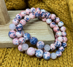 Rose Quartz & Rain flower Beaded Bracelet