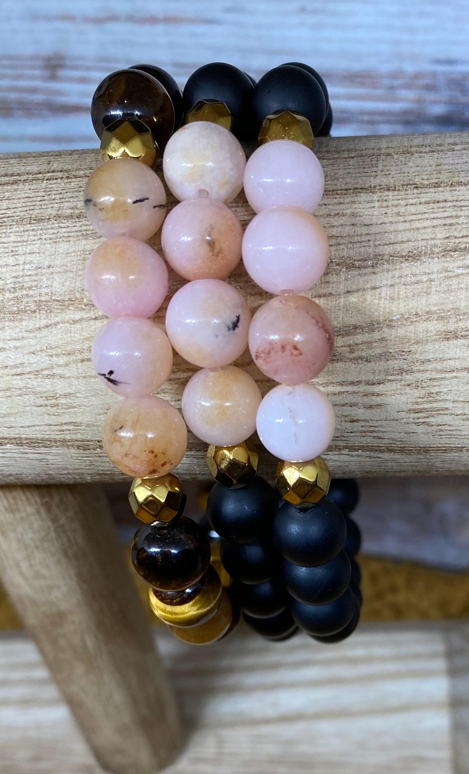 Pink Opal & Gold Accented Stretch Bracelet