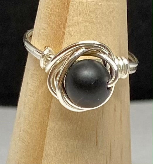 Black Matte Silver Wire Ring