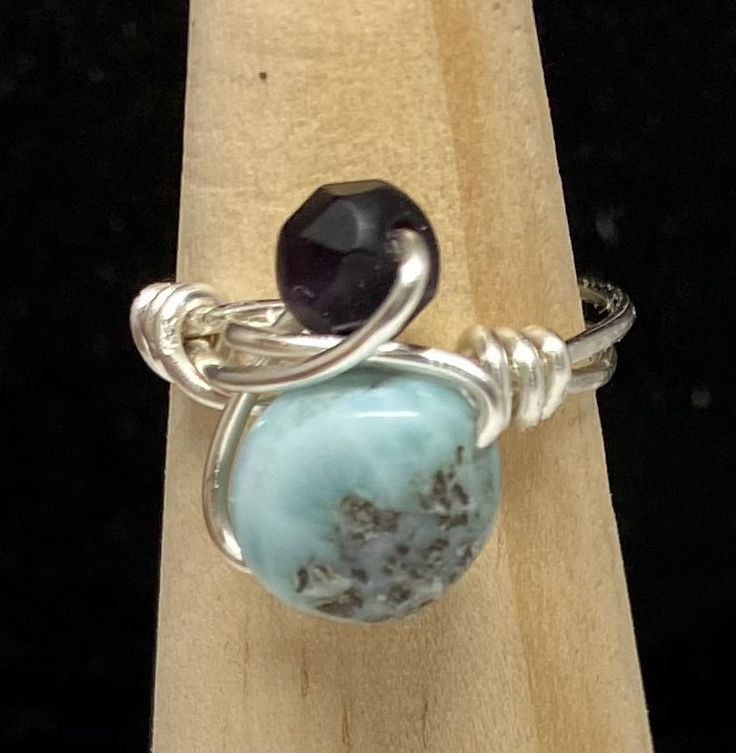 Turquoise and Dark Violet Ring - 7.5