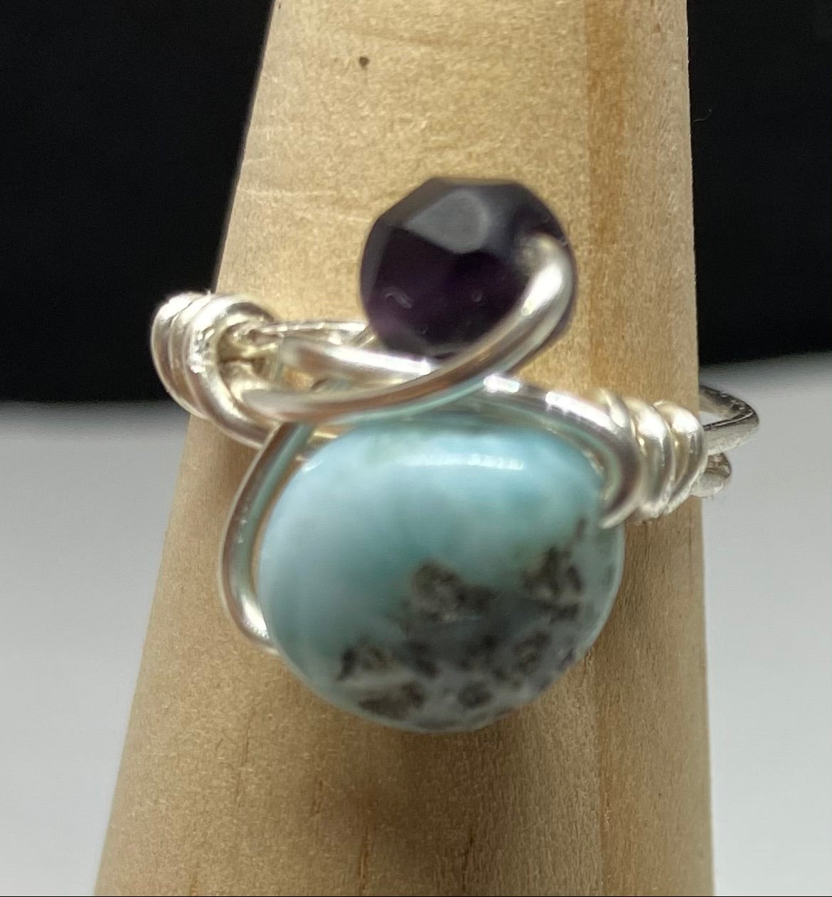 Turquoise and Dark Violet Ring - 7.5