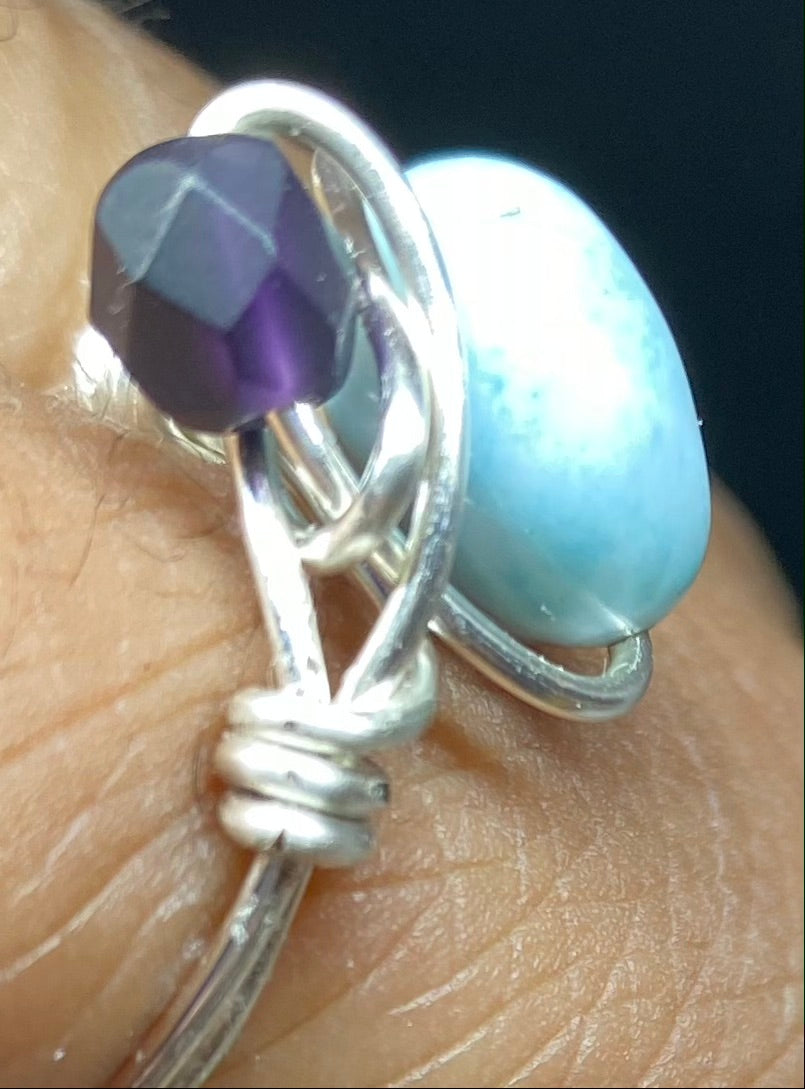 Turquoise and Dark Violet Ring - 7.5