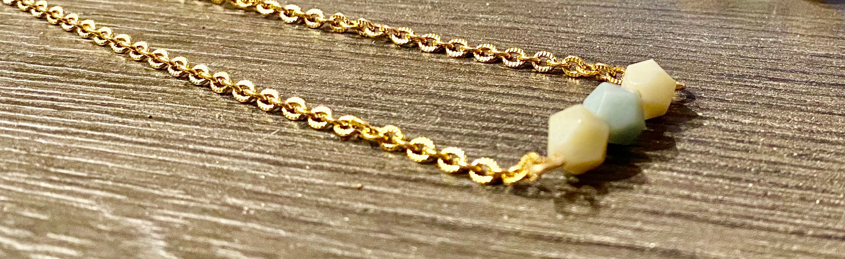 Three Stone Amazonite Gold Chain Necklace