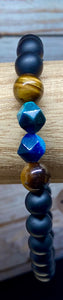 Matte Black with Blue and Yellow Tiger Eye Men's Bracelet