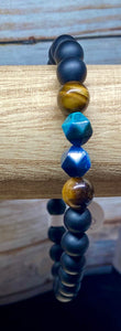 Matte Black with Blue and Yellow Tiger Eye Men's Bracelet