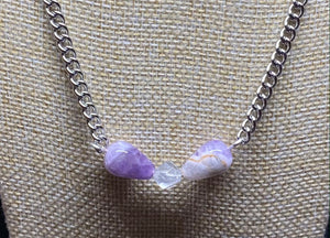 Amethyst & Cloudy Quartz Chain Necklace