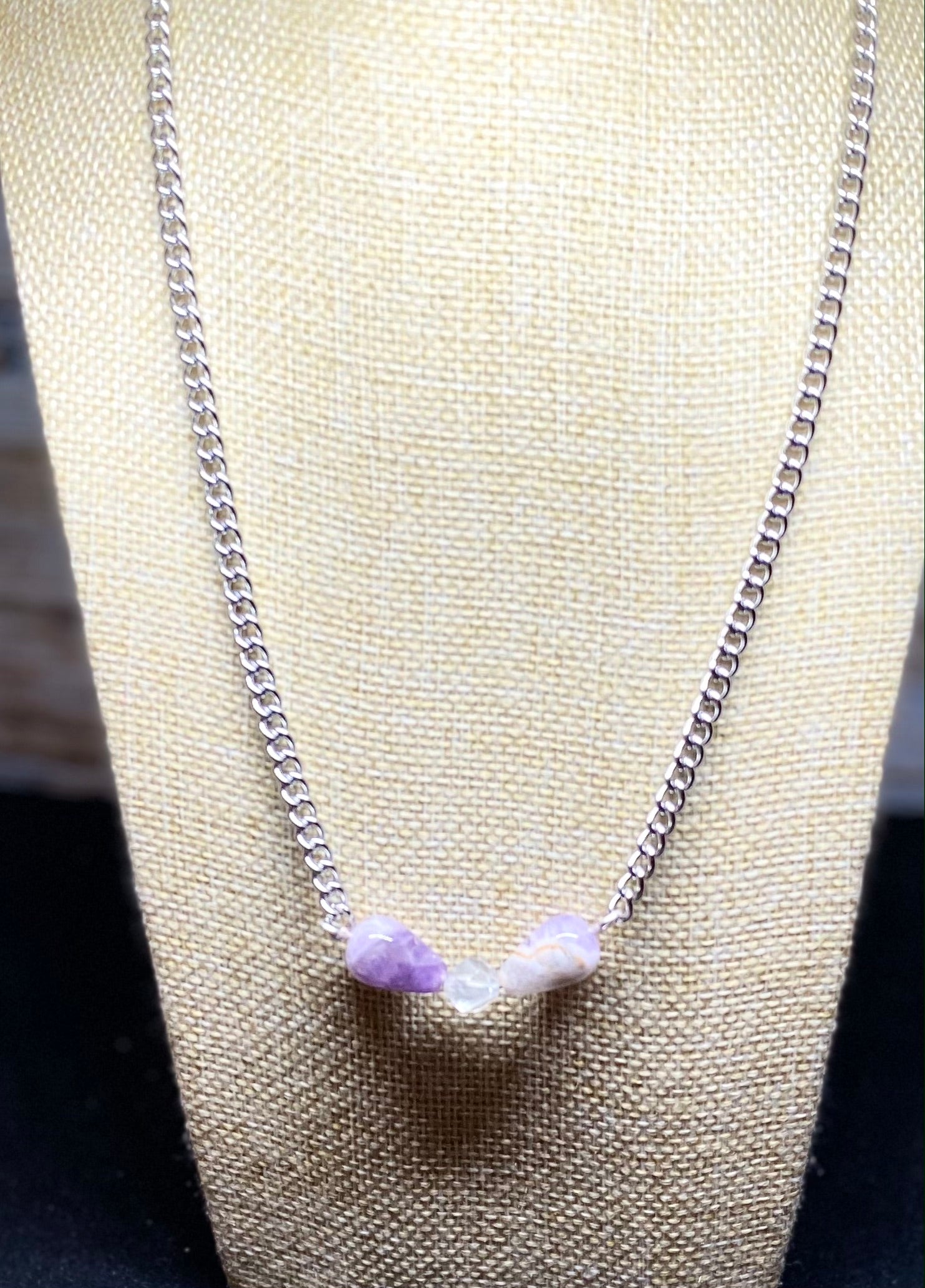 Amethyst & Cloudy Quartz Chain Necklace