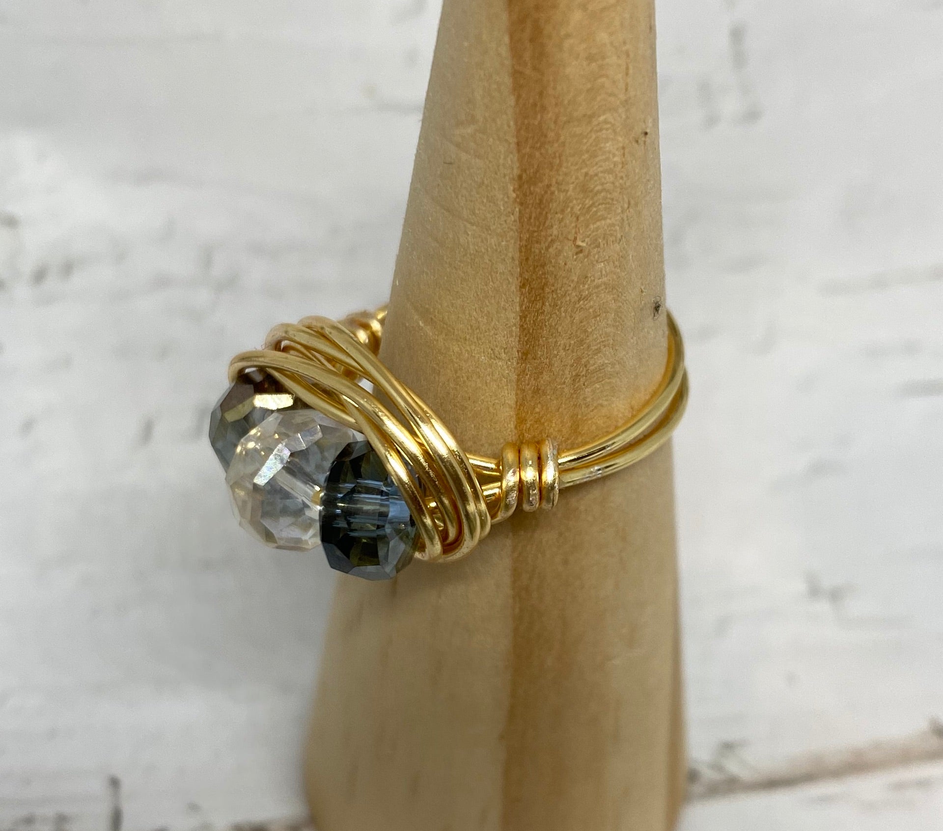 Three Faceted Beaded Wire Ring ~ 8.5