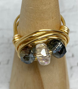 Three Faceted Beaded Wire Ring ~ 8.5