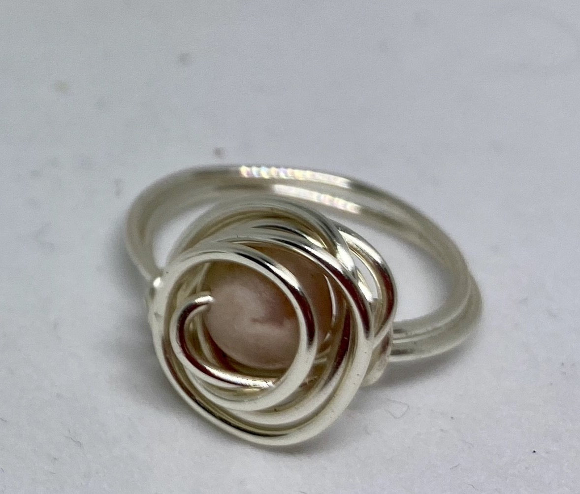 Pink Zebra Jasper Wire Ring ~ 6