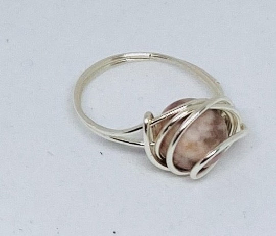 Pink Zebra Jasper Wire Ring ~ 6